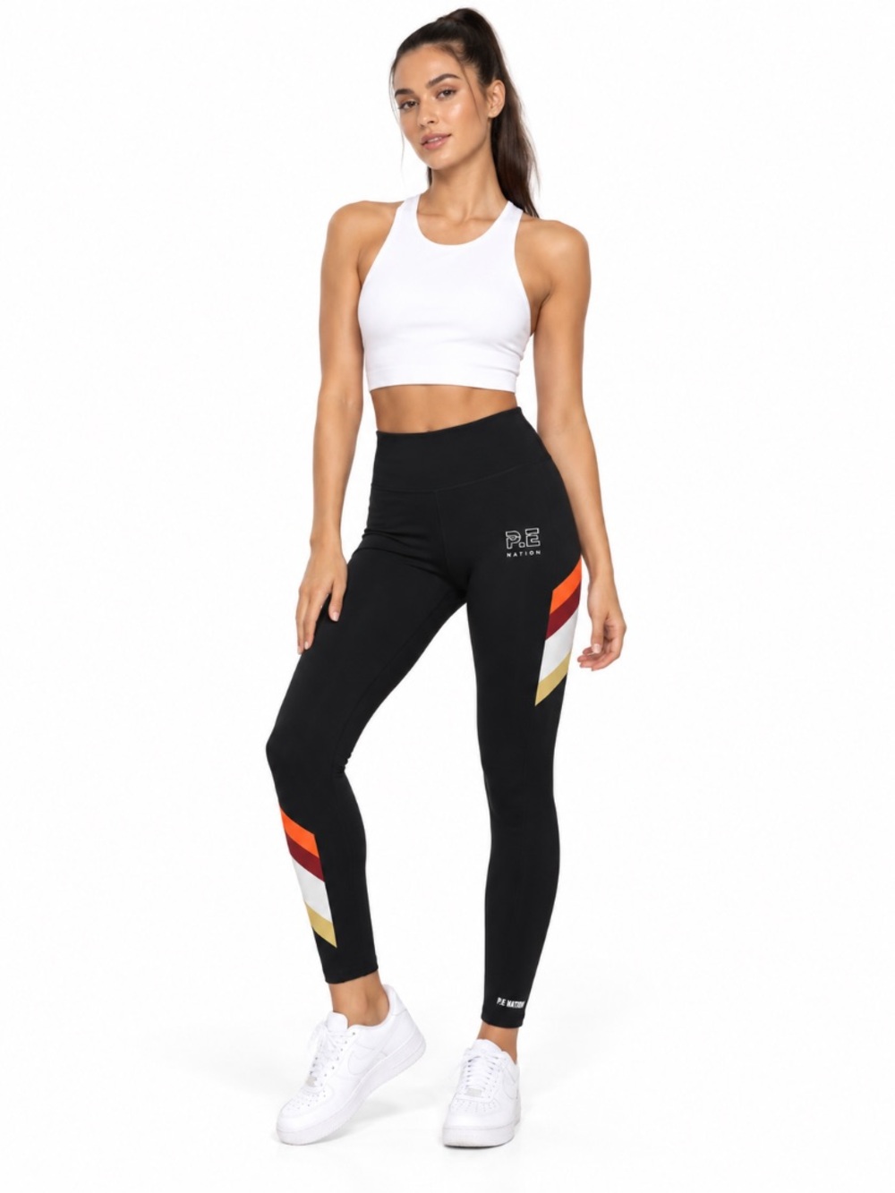 P.E. Nation NEW Black Athleisure Racing Stripes Statement Yoga Leggings Size XS